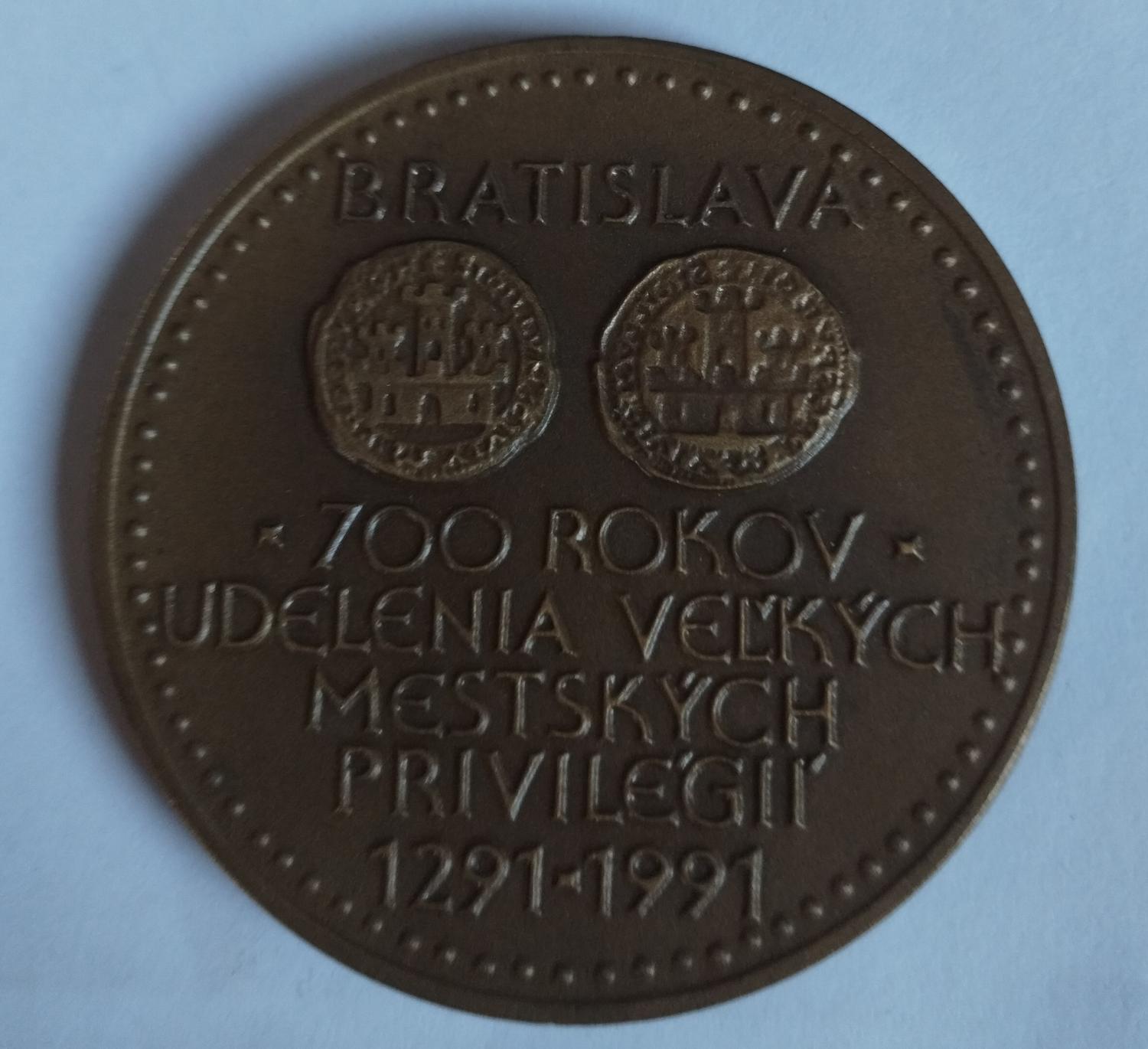 Zadná strana - Ondrej III 700 rokov udelenia veľkých mestských privilégií Bratislava